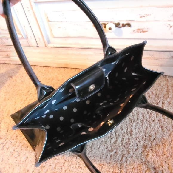 Vintage Anne Klein‎ Lion Head Black Patent and Rattan Satchel - Picture 6 of 6